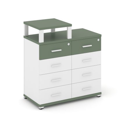 Concept Тумба приставная широкая 8 ящ. с надставкой узкой CN.TSP-014 W Кобо/Белый Бриллиант/Металл Б