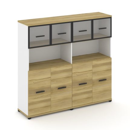 Concept Шкаф 2 широкие секции, 4 ниши CN.STS-425 RPB B Дуб Винченцо/Белый Бриллиант/Металл Черный/Пр