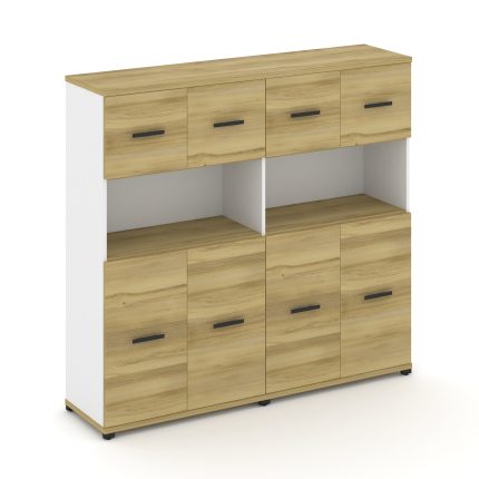 Concept Шкаф 2 широкие секции, 4 ниши CN.STS-425 B Дуб Винченцо/Белый Бриллиант/Металл Черный 1668*4