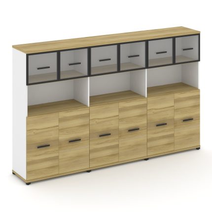 Concept Шкаф 3 широкие секции, 4 ниши CN.STS-435 RPB B Дуб Винченцо/Белый Бриллиант/Металл Черный/Пр