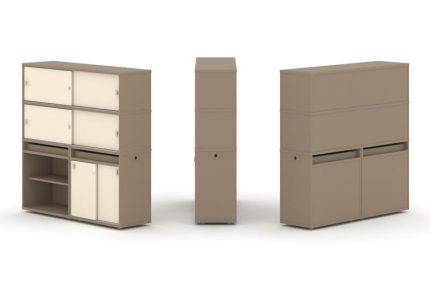 Estetica Набор №14. Тумба двойная+высокая надставка ES.NB.2V-14 Латте/Сатин 1500*410*1520