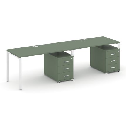 Concept Рабочая станция 2 места с 2 опорными тумбами CN.ORS-312 W Кобо/Металл Белый 3160*720*750