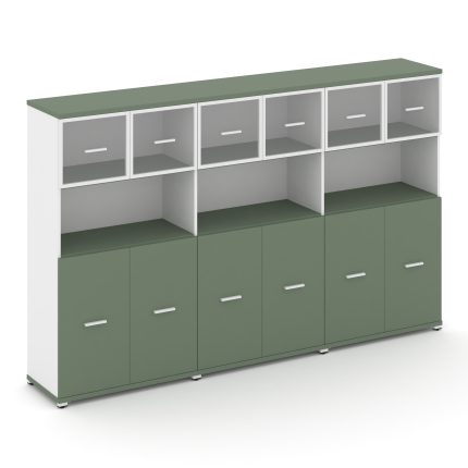 Concept Шкаф 3 широкие секции, 4 ниши CN.STS-435 RPW W Кобо/Белый Бриллиант/Металл Белый/Прозрачный