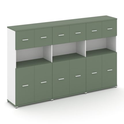 Concept Шкаф 3 широкие секции, 4 ниши CN.STS-435 W Кобо/Белый Бриллиант/Металл Белый 2500*420*1554