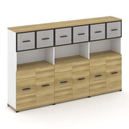 Concept Шкаф 3 широкие секции, 4 ниши CN.STS-435 RMB B Дуб Винченцо/Белый Бриллиант/Металл Черный/Са