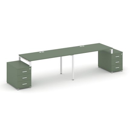 Concept Рабочая станция 2 места с 2 опорными тумбами CN.ORS-319 W Кобо/Металл Белый 2760/3426*720*75