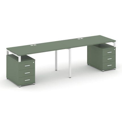 Concept Рабочая станция 2 места с 2 опорными тумбами CN.ORS-320 W Кобо/Металл Белый 3160/3892*720*75