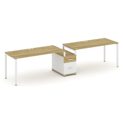 Concept Рабочая станция 2 места с 1 опорной тумбой CN.ORS-308 W Дуб Винченцо/Белый Бриллиант/Металл