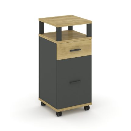 Concept Тумба мобильная 1 ящ.+1 распаш. фасад с надставкой CN.TUM-012 A Дуб Винченцо/Антрацит/Металл