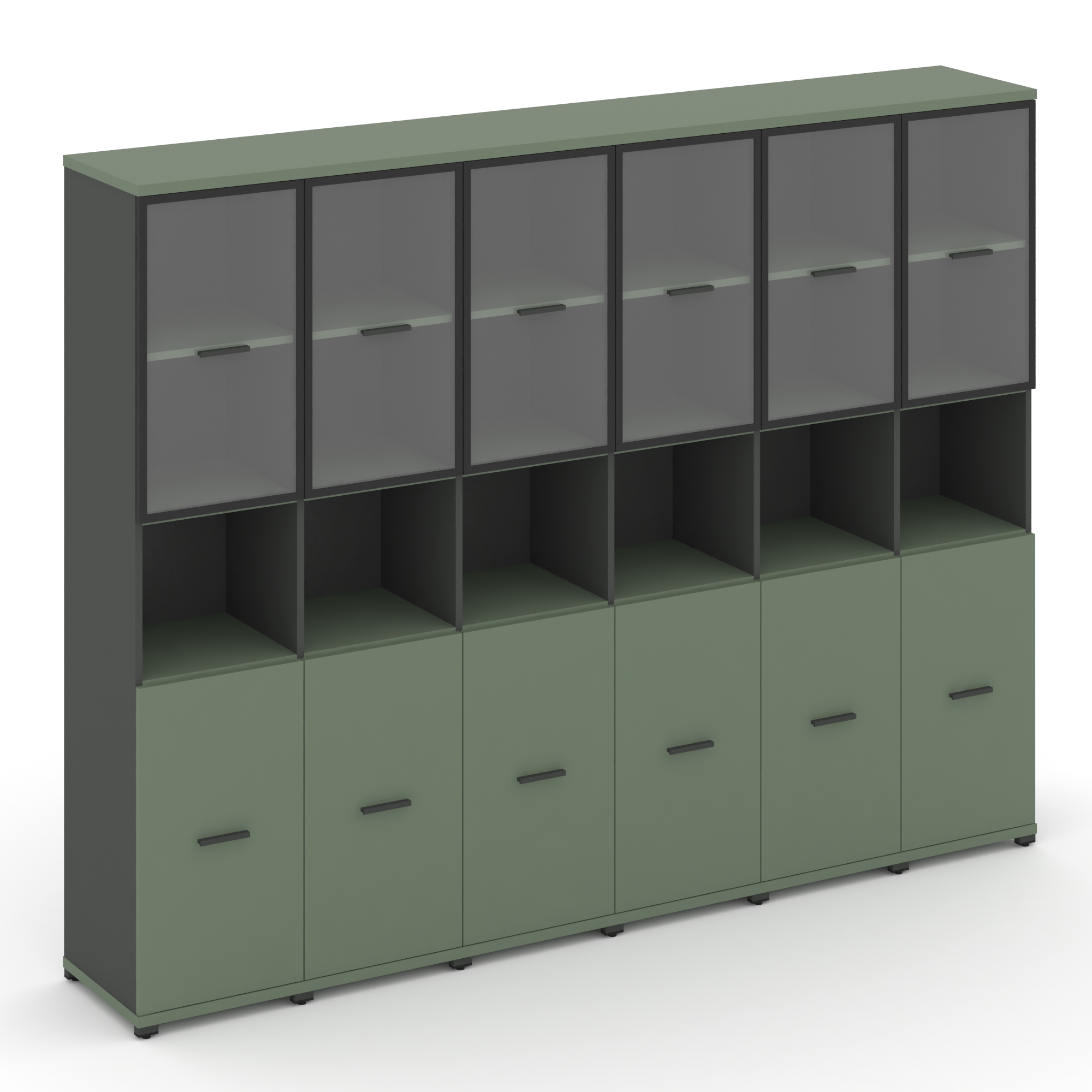 Concept Шкаф 6 узких секций, 5 ниш CN.STU-563 RPB A Кобо/Антрацит/Металл Антрацит/Прозрачный 2500*42