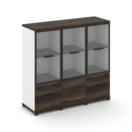 Concept Шкаф 3 узкие секции, 3 ниши CN.STU-332 RPB B Дуб Мали/Белый Бриллиант/Металл Черный/Прозрачн