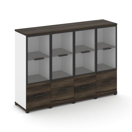 Concept Шкаф 4 узкие секции, 3 ниши CN.STU-342 RPB B Дуб Мали/Белый Бриллиант/Металл Черный/Прозрачн