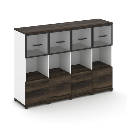 Concept Шкаф 4 узкие секции, 3 ниши CN.STU-345 RPB B Дуб Мали/Белый Бриллиант/Металл Черный/Прозрачн