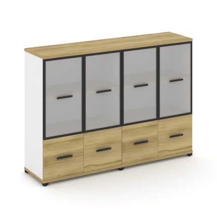 Concept Шкаф 2 широкие секции, 3 ниши CN.STS-322 RMB B Дуб Винченцо/Белый Бриллиант/Металл Черный/Са