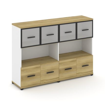 Concept Шкаф 2 широкие секции, 3 ниши CN.STS-325 RMB B Дуб Винченцо/Белый Бриллиант/Металл Черный/Са