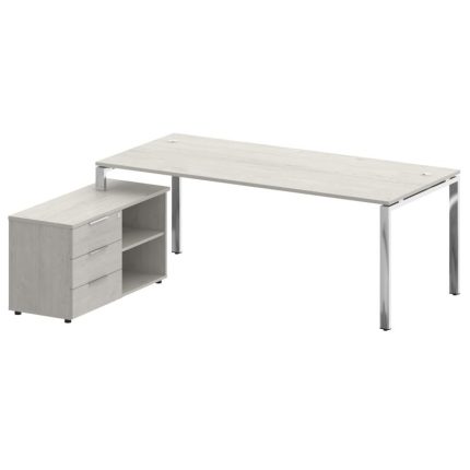 Metal System Direct Стол руковод. с тумбой БГ.СРТ-6.9 (L) Дуб Наварра/Нержавеющая Сталь 2100*1720*75