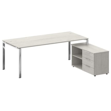 Metal System Direct Стол руковод. с тумбой БГ.СРТ-6.9 (R) Дуб Наварра/Нержавеющая Сталь 2100*1720*75