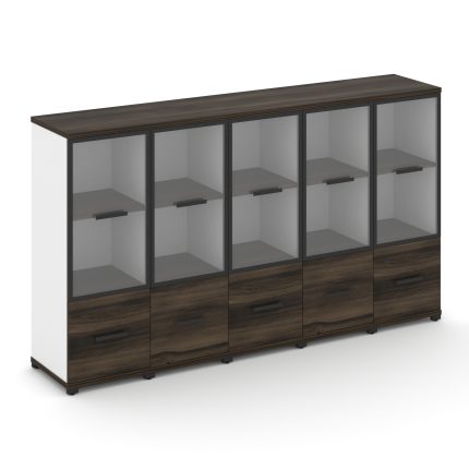 Concept Шкаф 5 узких секций, 3 ниши CN.STU-352 RPB B Дуб Мали/Белый Бриллиант/Металл Черный/Прозрачн