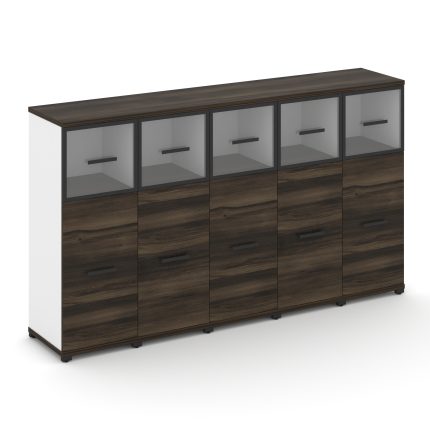 Concept Шкаф 5 узких секций, 3 ниши CN.STU-354 RPB B Дуб Мали/Белый Бриллиант/Металл Черный/Прозрачн