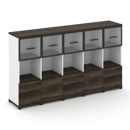 Concept Шкаф 5 узких секций, 3 ниши CN.STU-355 RPB B Дуб Мали/Белый Бриллиант/Металл Черный/Прозрачн