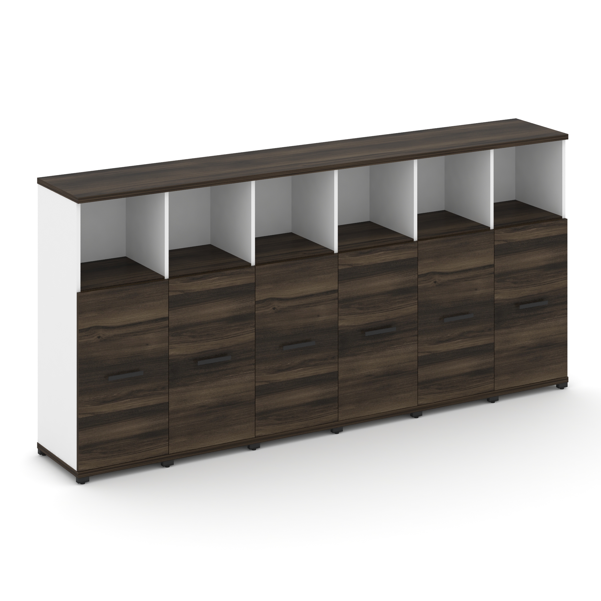 Concept Шкаф 6 узких секций, 3 ниши CN.STU-363 B Дуб Мали/Белый Бриллиант/Металл Черный 2500*420*118