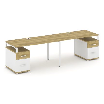 Concept Рабочая станция 2 места с 2 опорными тумбами CN.ORS-323 W Дуб Винченцо/Белый Бриллиант/Метал