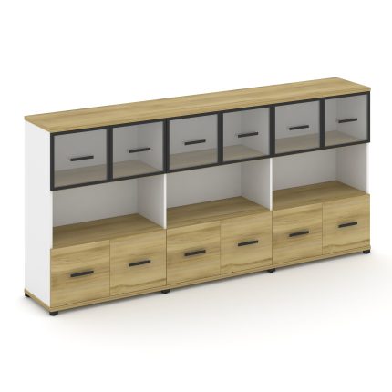 Concept Шкаф 3 широкие секции, 3 ниши CN.STS-335 RPB B Дуб Винченцо/Белый Бриллиант/Металл Черный/Пр