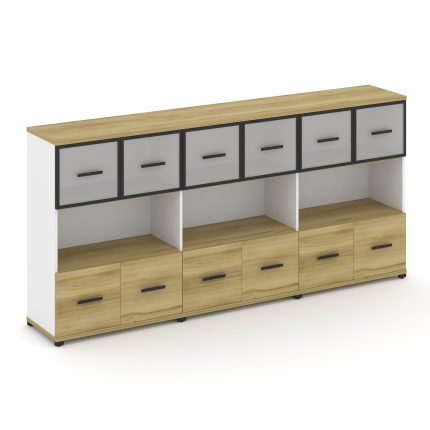 Concept Шкаф 3 широкие секции, 3 ниши CN.STS-335 RMB B Дуб Винченцо/Белый Бриллиант/Металл Черный/Са