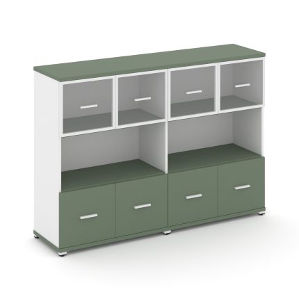 Concept Шкаф 2 широкие секции, 3 ниши CN.STS-325 RPW W Кобо/Белый Бриллиант/Металл Белый/Прозрачный