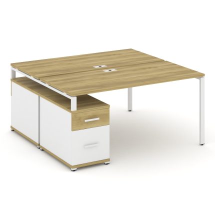 Concept Рабочая станция 2 места с двухсторонней опорной тумбой CN.DRS-308 W Дуб Винченцо/Белый Брилл