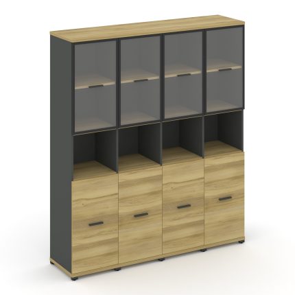 Concept Шкаф 4 узкие секции, 5 ниш  CN.STU-543 RPB A Дуб Винченцо/Антрацит/Металл Антрацит/Прозрачны