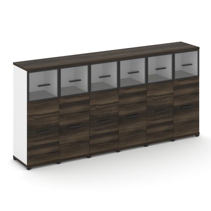 Concept Шкаф 6 узких секций, 3 ниши CN.STU-364 RPB B Дуб Мали/Белый Бриллиант/Металл Черный/Прозрачн