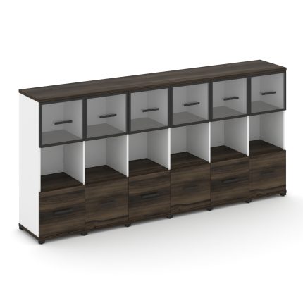 Concept Шкаф 6 узких секций, 3 ниши CN.STU-365 RPB B Дуб Мали/Белый Бриллиант/Металл Черный/Прозрачн