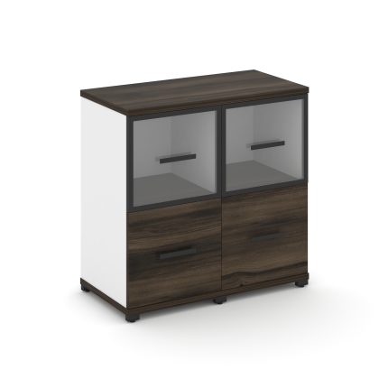 Concept Шкаф 2 узкие секции, 2 ниши CN.STU-222 RPB B Дуб Мали/Белый Бриллиант/Металл Черный/Прозрачн