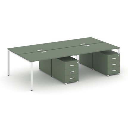 Concept Рабочая станция 4 места с 2 двухсторонними опорными тумбами CN.DRS-317 W Кобо/Металл Белый 1