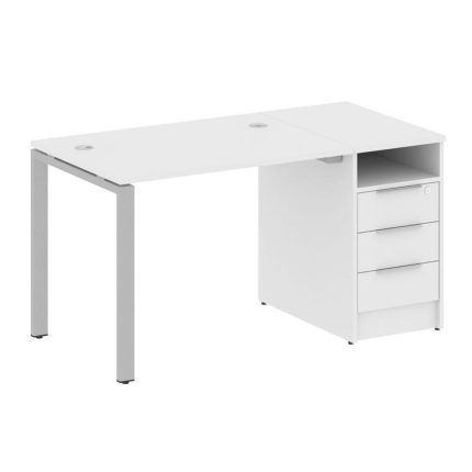Metal System Рабочая станция с тумбой на П-образном м/к БП.РС-СТП-1.1 Белый/Металл Серый 1412*720*75