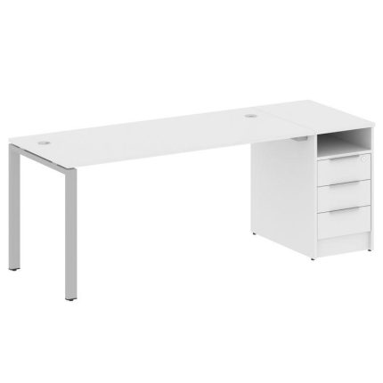 Metal System Рабочая станция с тумбой на П-образном м/к БП.РС-СТП-1.4 Белый/Металл Серый 2012*720*75