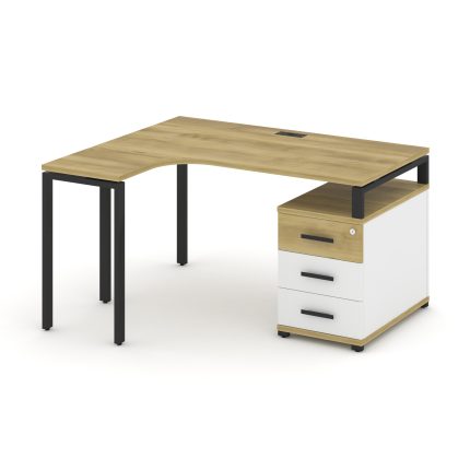 Concept Стол эргономичный с опорной тумбой CN.SA-301(L) B Дуб Винченцо/Белый Бриллиант/Металл Черный