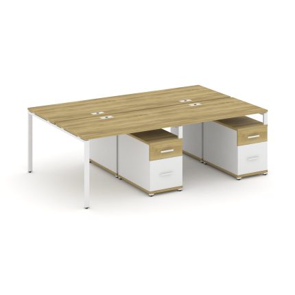 Concept Рабочая станция 4 места с 2 двухсторонними опорными тумбами CN.DRS-322 W Дуб Винченцо/Белый