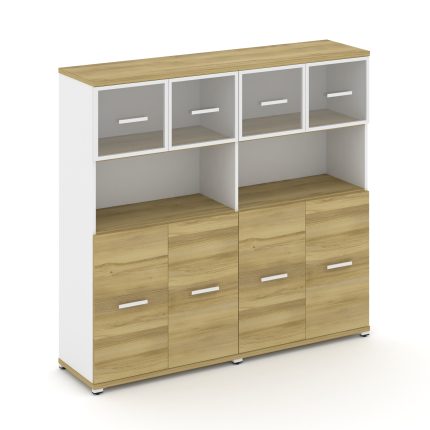 Concept Шкаф 2 широкие секции, 4 ниши CN.STS-425 RPW W Дуб Винченцо/Белый Бриллиант/Металл Белый/Про