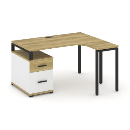 Concept Стол эргономичный с опорной тумбой CN.SA-302(R) B Дуб Винченцо/Белый Бриллиант/Металл Черный