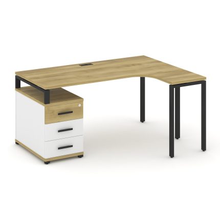 Concept Стол эргономичный с опорной тумбой CN.SA-303(R) B Дуб Винченцо/Белый Бриллиант/Металл Черный