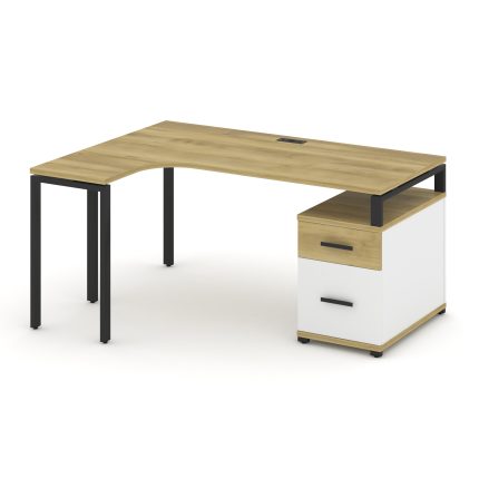 Concept Стол эргономичный с опорной тумбой CN.SA-304(L) B Дуб Винченцо/Белый Бриллиант/Металл Черный