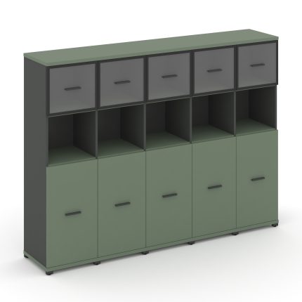 Concept Шкаф 5 узких секций, 4 ниши CN.STU-455 RPB A Кобо/Антрацит/Металл Антрацит/Прозрачный 2084*4