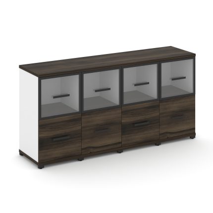 Concept Шкаф 4 узкие секции, 2 ниши CN.STU-242 RPB B Дуб Мали/Белый Бриллиант/Металл Черный/Прозрачн