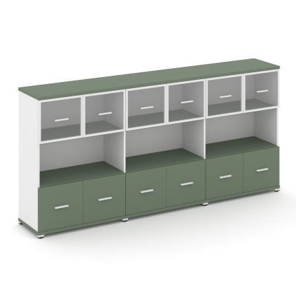 Concept Шкаф 3 широкие секции, 3 ниши CN.STS-335 RPW W Кобо/Белый Бриллиант/Металл Белый/Прозрачный