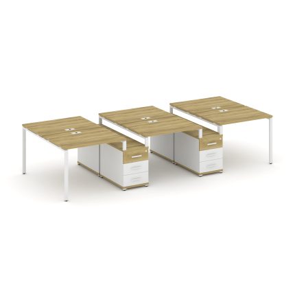 Concept Рабочая станция 6 мест с 2 двухсторонними опорными тумбами CN.DRS-333 W Дуб Винченцо/Белый Б