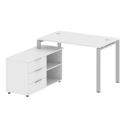 Metal System Рабочая станция с тумбой на П-образном м/к БП.РС-СТС-2.2 (L) Белый/Металл Серый 1300*15