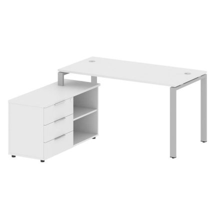 Metal System Рабочая станция с тумбой на П-образном м/к БП.РС-СТС-2.3 (L) Белый/Металл Серый 1500*15