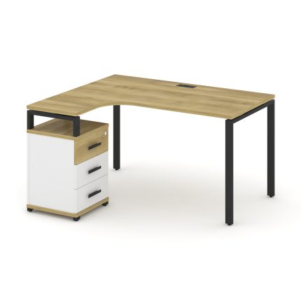 Concept Стол эргономичный с опорной тумбой CN.SA-305(L) B Дуб Винченцо/Белый Бриллиант/Металл Черный